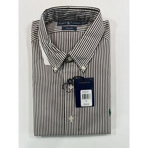 NWT Ralph Lauren Classic Fit XL Brown White Stripe Button Down Dress Shirt